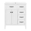 30" White Bathroom Vanity with Ceramic Sink, Freestanding Vanity with Black Metal Handles, Solid Wood Legs, Soft-Close Doors & Drawers, Ample Storage