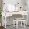 Mirrored Vanities Desk with Drawers, Bedroom Makeup Vanity Table Set with Mirror and Stool, Flip Up Dressing Table for Bedroom/Makeup Room