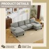 U-Shaped Convertible Sectional Sofa with 2 Short Chaise Lounges, 4-Seater Modular Chenille Fabric Couch with Plastic Legs