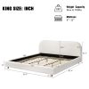 King Size Upholstered Bed With Boucle Fabric,Curved-Shape Design Thick Headboard, Solid Wood Legs,White