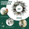 2 Pack 18in Pre-lit Snow Flocked Christmas Wreath, Lighted Artificial Xmas Wreath with 60 Warm Lights and 140 Tips and Red Berries Pine Cones