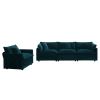 Sofa Set of 2 Chenille Couch, 2+3 Seater Sofa Set Deep Seat Sofa, Modern Sofa Set for Living Room, Blue Chenille