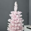 5 ft Snow Flocked Artificial Pencil Christmas Tree, Slim Xmas Tree with Realistic Branches and Plastic Base Stand for Indoor Decoration, Pink