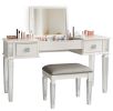 Mirrored Vanities Desk with Drawers, Bedroom Makeup Vanity Table Set with Mirror and Stool, Flip Up Dressing Table for Bedroom/Makeup Room