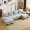 U-Shaped Sectional Sofa with 2 Short Chaise Lounges, 4 Seater Indoor Chenille Fabric Combination Couch, Plastic Legs