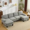 U-Shaped Convertible Sectional Sofa with 2 Short Chaise Lounges, 4-Seater Modular Chenille Fabric Couch with Plastic Legs