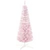 5 ft Snow Flocked Artificial Pencil Christmas Tree, Slim Xmas Tree with Realistic Branches and Plastic Base Stand for Indoor Decoration, Pink