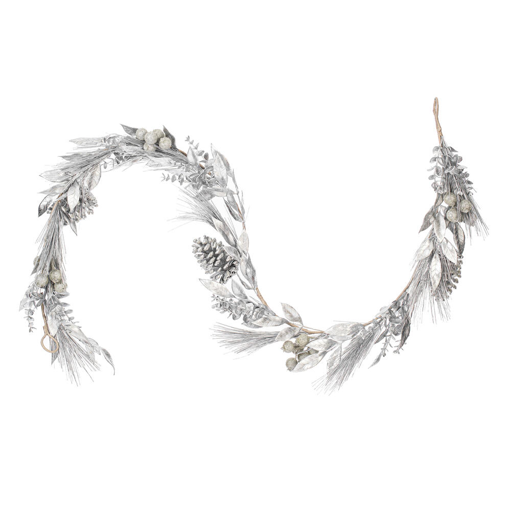 6' Silver Pinecone Needle Berry Garland