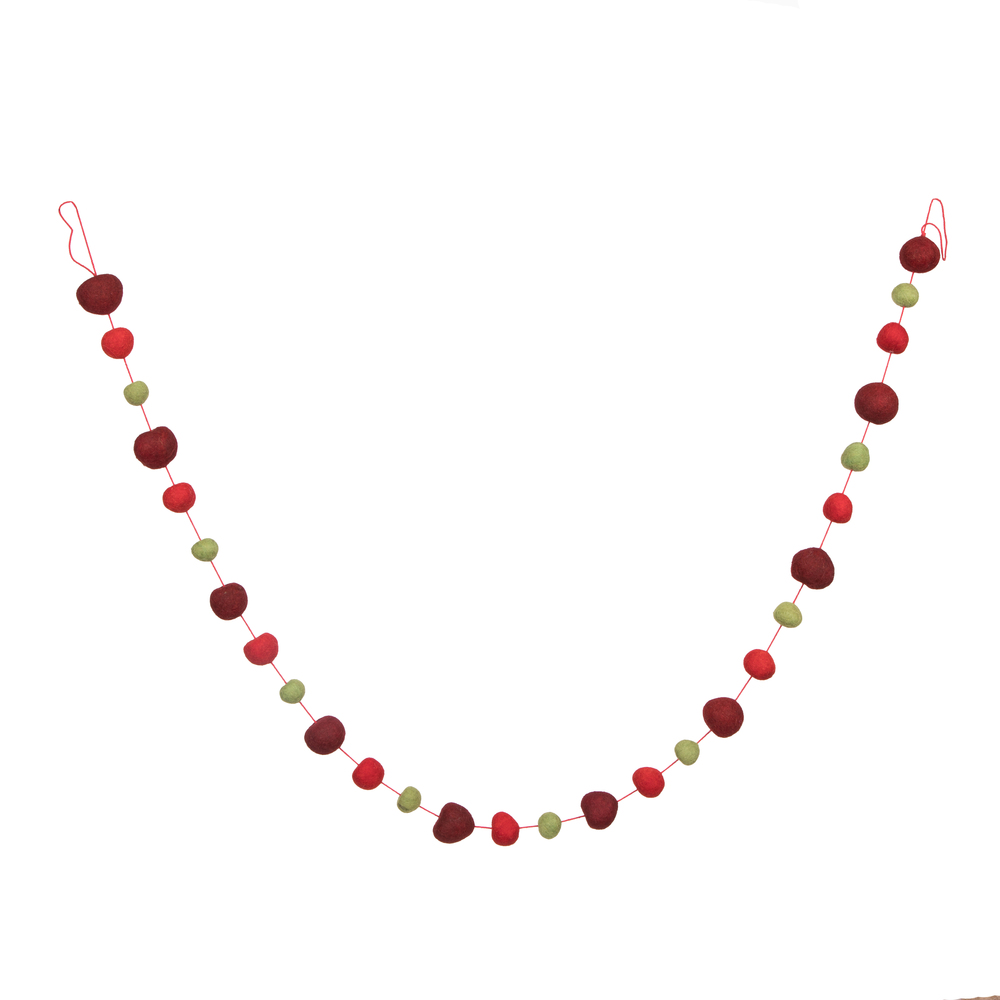 6' Red/Green/Burgdy Wool Pom Pom Garland