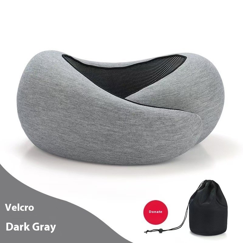 Soft Memory Foam Travel Neck Pillow U Shape Adjustable Support Comfortably Sleeping On Plane Car Office Noon Break (Option: Dark Gray Velcro Style-1PC)
