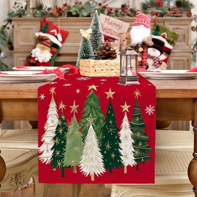 Christmas Table Runner 13x72 Inch, Xmas Trees Snowflakes Holiday Decorative Farmhouse Table Decoration For Kitchen Dinning, Indoor Outdoor Dinner (Option: Defaulttitle)