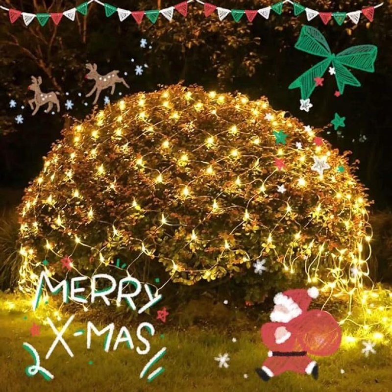 LED Christmas Net Lights Battery Operated 2x3M 192LED Waterproof Mesh Light 8 Modes Christmas Lights For Indoor Outdoor Xmas Party Yard Garden De (Option: 1pcs)