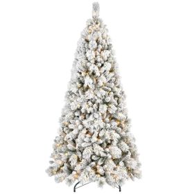 Artificial 7ft Flock LED-lit Christmas Tree With 1060PVC&Hard Needle Mixed Branch Tips,Hinged Premium & Foldable Base For Indoor Holiday Decorati (Option: Defaulttitle)