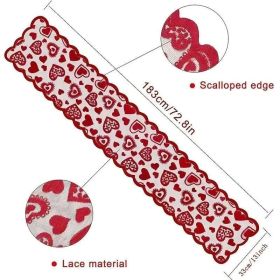 1-Piece Valentine's Day Lace Heart-Shaped Table Runner 13 X 72 Inches Wedding & Party Tablecloth Decoration (Option: 1pc)