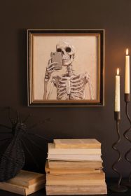FRAMED HALLOWEEN SKELETON WITH CELL PHONE PAINTING (Option: 1MultiCanvas/Plastic)