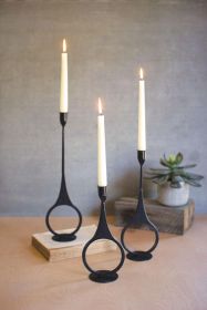 SET OF THREE CAST IRON TAPER CANDLE HOLDERS W RING DETAIL (Option: BlackIron)