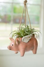 CERAMIC HANGING FLYING PIG PLANTER (Option: MultiCeramic/Jute)
