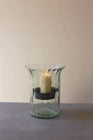 RIBBED GLASS CANDLE CYLINDER W RUSTIC INSERT (Option: SMALLClearGlass/Metal)