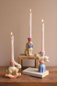 SET OF THREE CERAMIC EASTER BUNNY TAPER CANDLE HOLDERS (Option: 1MultiCeramic)