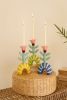 SET OF THREE CERAMIC FLOWER TAPER CANDLE HOLDERS