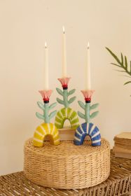 SET OF THREE CERAMIC FLOWER TAPER CANDLE HOLDERS (Option: ONE EACHMultiCeramic)
