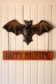 HAPPY HAUNTING BAT DOOR HANGER (Option: 1MultiWood/Metal)