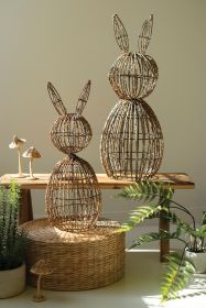 SET OF TWO TWIG AND IRON RABBITS (Option: 1BrownWire/Vine)