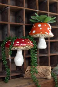 SET OF TWO CERAMIC TOADSTOOL WALL PLANTERS (Option: RedCeramic)