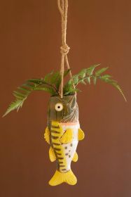 HANGING LARGEMOUTH BASS PLANTER (Option: 1MultiCeramic/Jute)
