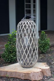 TALL GREY WILLOW LANTERN WITH GLASS (Option: EXTRA LARGEGrayWillow/Glass)