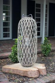 TALL GREY WILLOW LANTERN WITH GLASS (Option: LARGEGrayWillow/Glass)