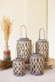 SET OF FOUR GREY WILLOW CYLINDER LANTERNS W GLASS INSERTS (Option: 1GrayWillow/Glass)