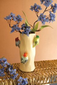 CERAMIC LOG VASE WITH COLORFUL BIRDS (Option: 1MultiCeramic)