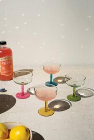 SET OF FOUR COUPE GLASSES WITH COLORED STEMS (Option: ONE EACHMultiRecycled Glass)