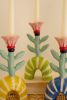 SET OF THREE CERAMIC FLOWER TAPER CANDLE HOLDERS