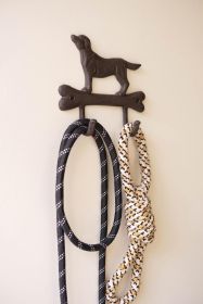 CAST IRON DOG WITH BONE WALL HOOK (Option: 1BrownCast Iron)