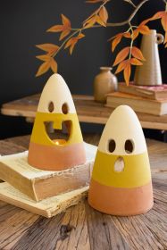 SET OF TWO CANDY CORN LANTERNS (Option: MultiTerracotta)