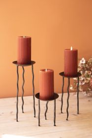 SET OF THREE RUSTIC METAL CANDLE STANDS WITH WAVY LEGS (Option: 1BlackMetal)