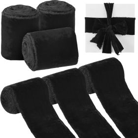 Velvet Ribbon for Gift Wrapping, Handmade Fringe Ribbons for Christmas Decorations (Color: Black)