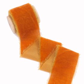 Velvet Ribbon for Gift Wrapping, Handmade Fringe Ribbons for Christmas Decorations (Color: Orange)