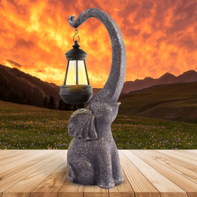 Solar Elephant Statue, Outdoor Garden Resin Elephant Sculpture, Art Ornament with Solar LED Lights, Garden Landscape Sculpture (Quantity: 1)