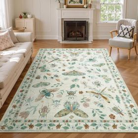 Insect Print Washable Area Rugs 5x7, Soft Rugs for Living Room Ultra-Thin Non-Shedding Modern Bedroom Rug (Color: Beige)