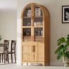 71" Tall Arched Kitchen Pantry Cabinet with Door Shelves, Farmhouse Kitchen Storage Cabinet with Open & Adjustable Shelves, Hidden Drawer & Glass Door