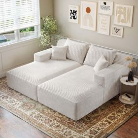 Oversized Double Chaise Lounge Corduroy Upholstered Boneless Couch Cloud Deep Seat Sofa (Color: Beige)