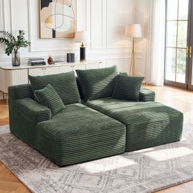 Oversized Double Chaise Lounge Corduroy Upholstered Boneless Couch Cloud Deep Seat Sofa (Color: GREEN)