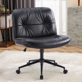 Criss Cross Legged Chair, Armless Office Desk Wide Seat Wheels, Swivel Height Adjustable Comfy Computer Task Seating Modern Home Room (Color: Black)