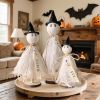 Halloween Decorations Indoor - 3 Set Primitive Halloween Ghosts with Hat, Wooden Stand Ghost Decor for Table Centerpieces, Mantels, Shelves