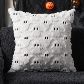 Halloween Pillow Covers 16x16 inch Set of 2 White Ghost Throw Pillow Cases Soft Plush Faux Fur Wool Couch Cushion Case for Chair Sofa Bedroom Living R (size: White Black   16" x 16" (Pack of 2))