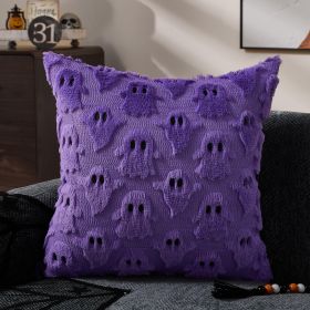 Halloween Pillow Covers 16x16 inch Set of 2 White Ghost Throw Pillow Cases Soft Plush Faux Fur Wool Couch Cushion Case for Chair Sofa Bedroom Living R (size: Purple   16" x 16" (Pack of 2))