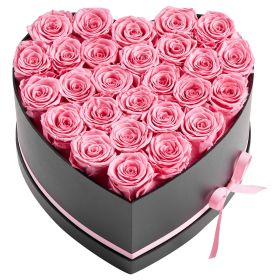 Forever Flowers, 27 Preserved Roses in a Heart Shape Box, Eternal Flowers Immortal Bouquet Birthday Present for Women Her Wife Mothers, Anniversary (Color: Pink, Quantity: 27 Flowers)